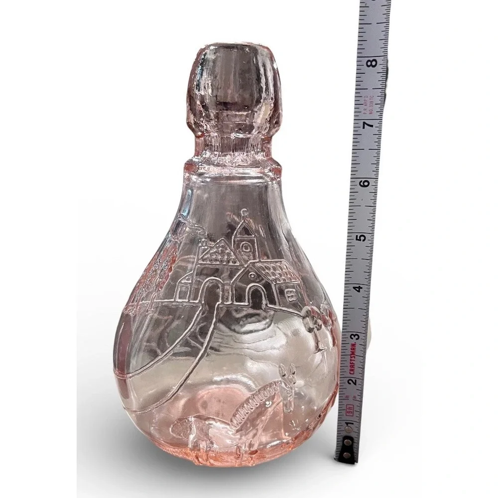 Vintage Pink Glass Casadis Milano Embossed Horse Ducks Castle Juice Decanter